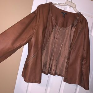Brown, Faux leather crop jacket